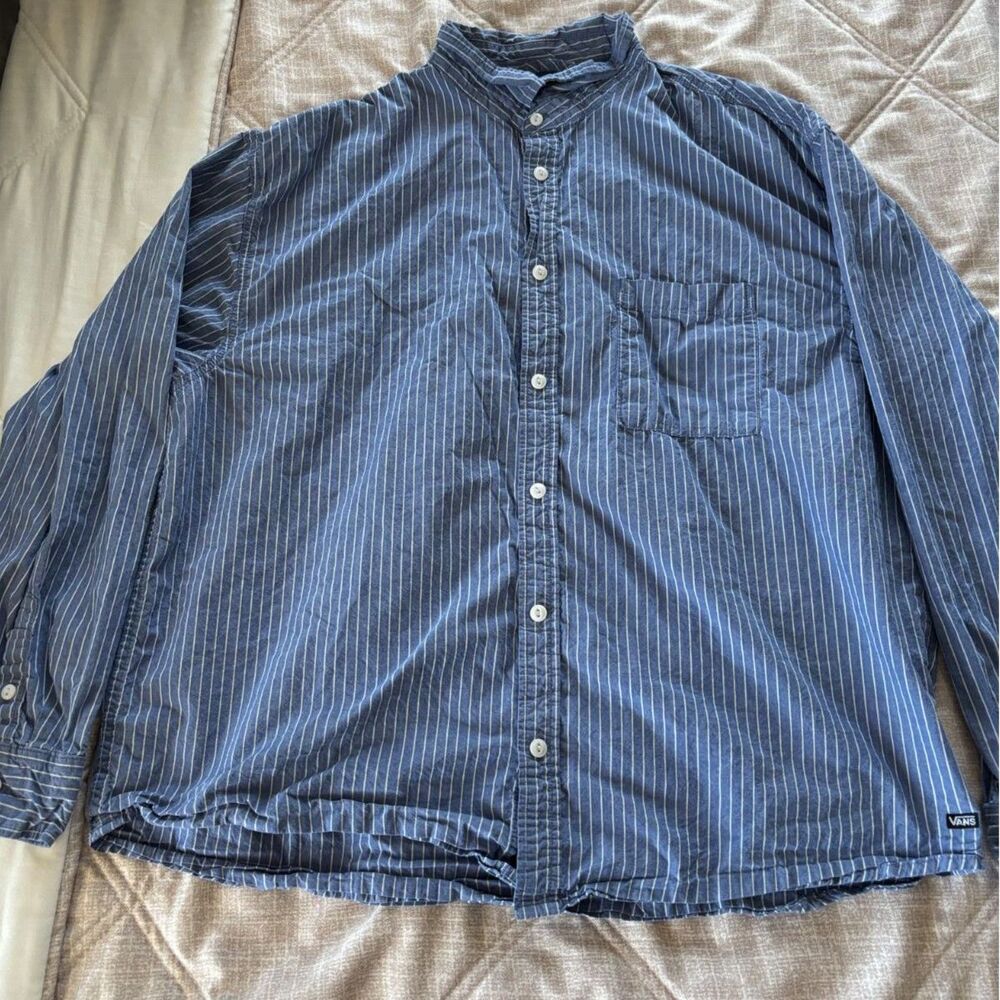 Vans: Striped Long Sleeve Button-Down Shirt Blue Men's Size X-Large